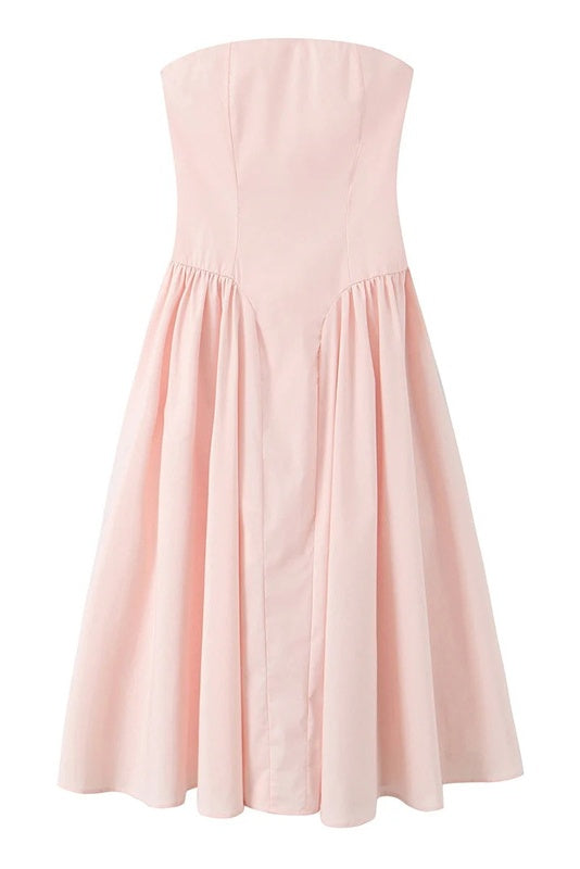 Pink Strapless A-line Ruffled Long Dress