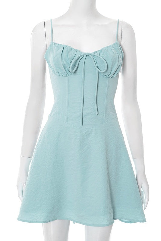 Spaghetti Straps Teal Mini A-line Dress