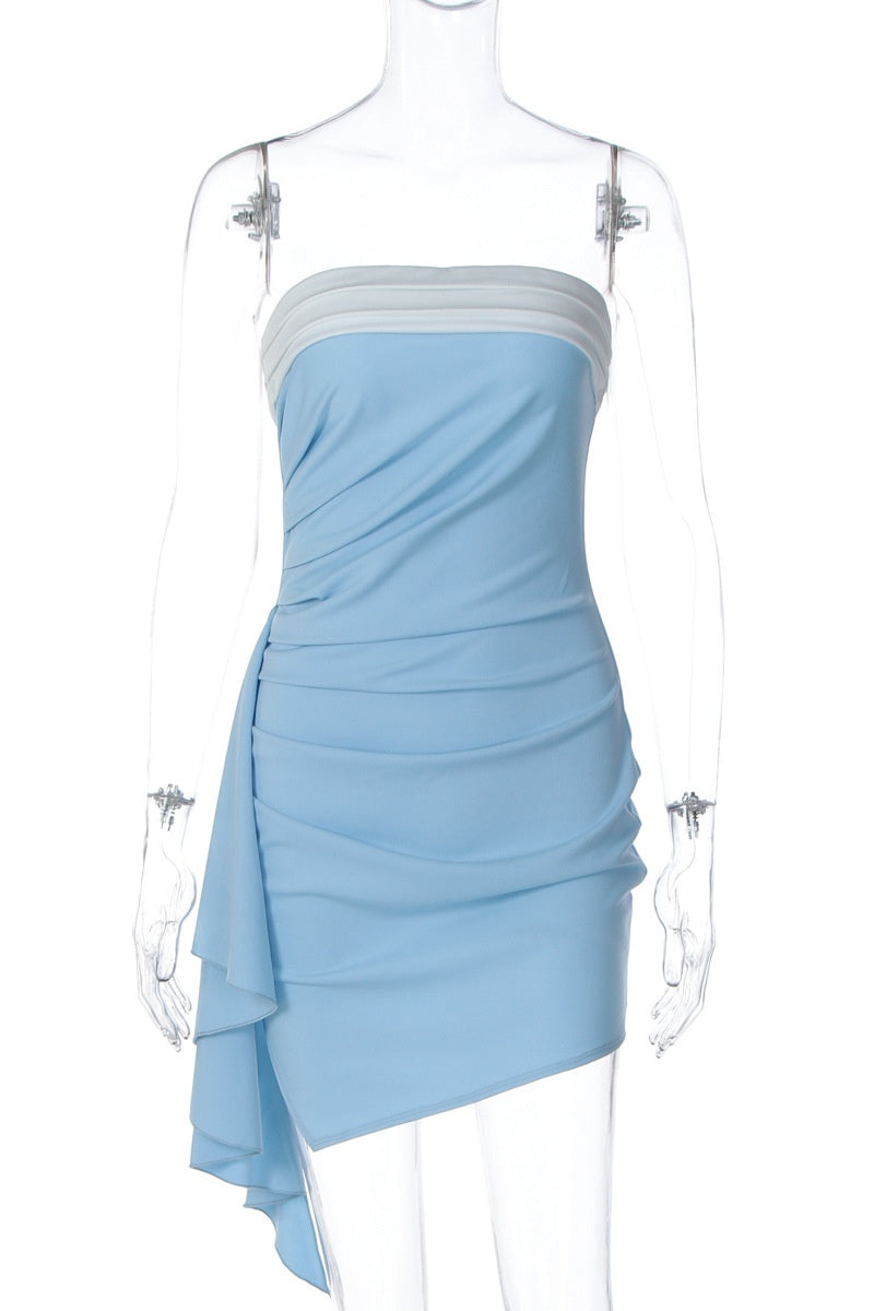 Strapless Side Train Fitted Mini Party Dress