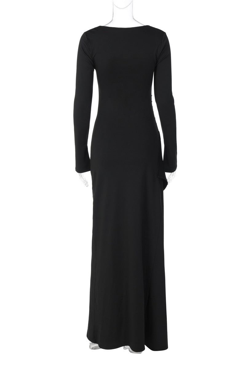 Black Long Sleeves Side Slit Dress