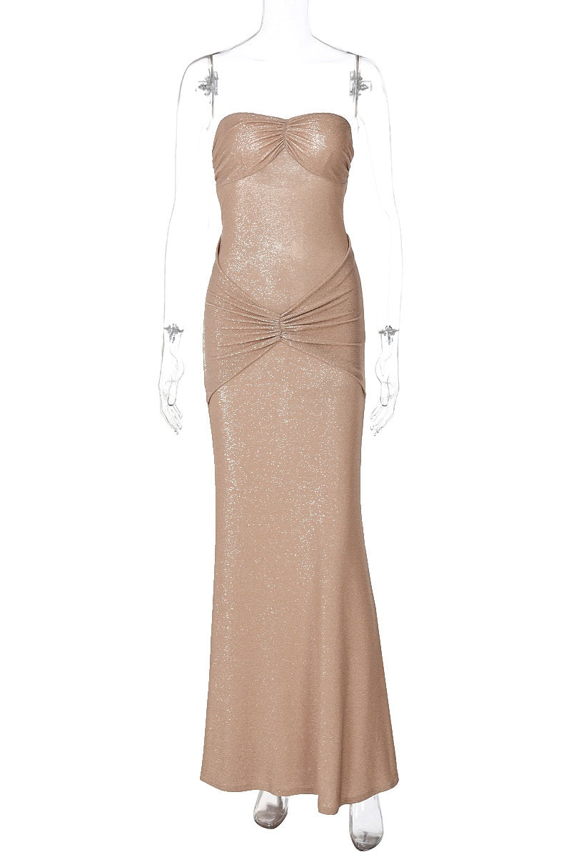 Apricot Sparkling Slim Fit Long Dress