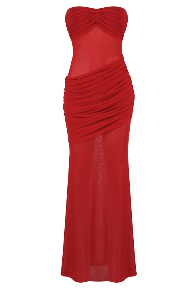 Red Strapless Slim Fit Long Dress