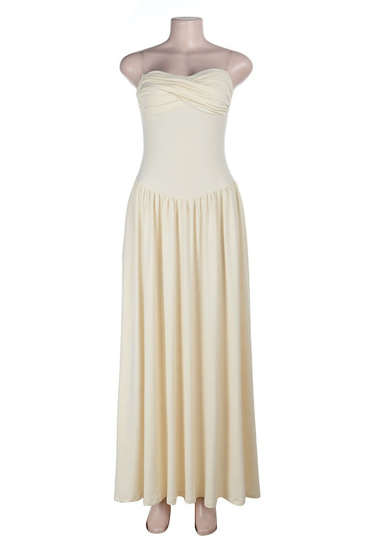 Yellow Strapless A-line Long Dress