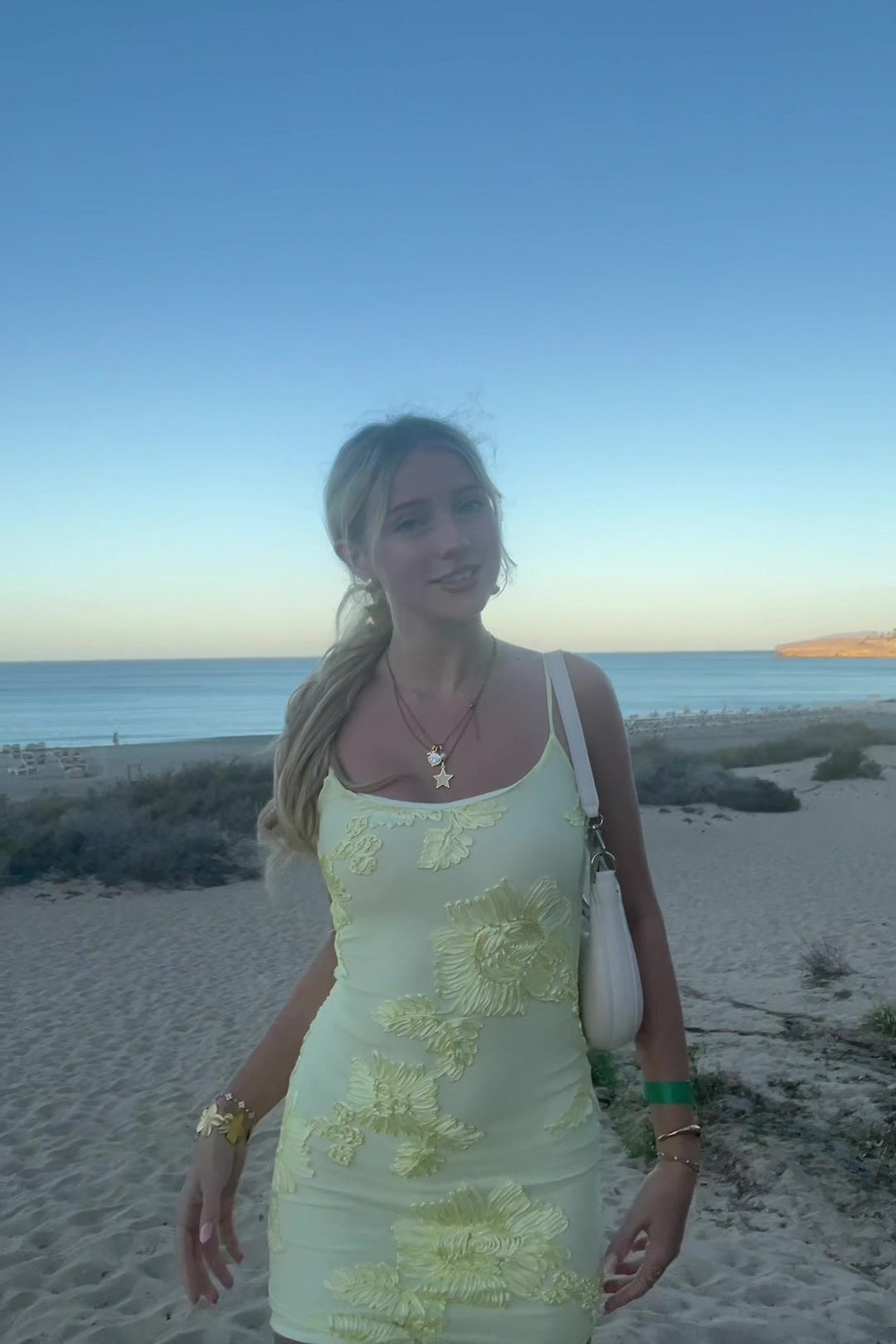 Yellow Jacquard Fabric Spaghetti Strap Dress