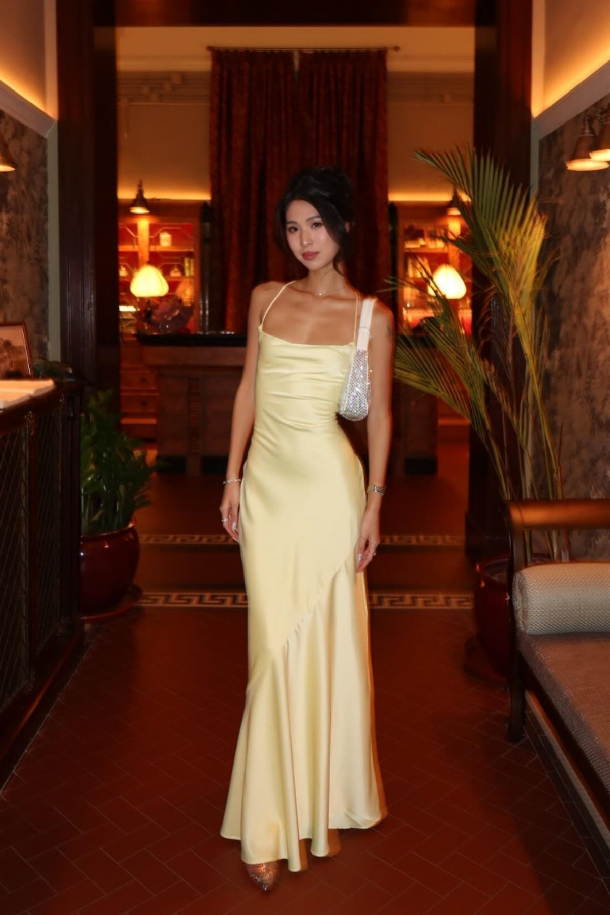 90s chanel wedding dress Yellow Spaghetti Straps Long Backless Dress – Dressesforparty