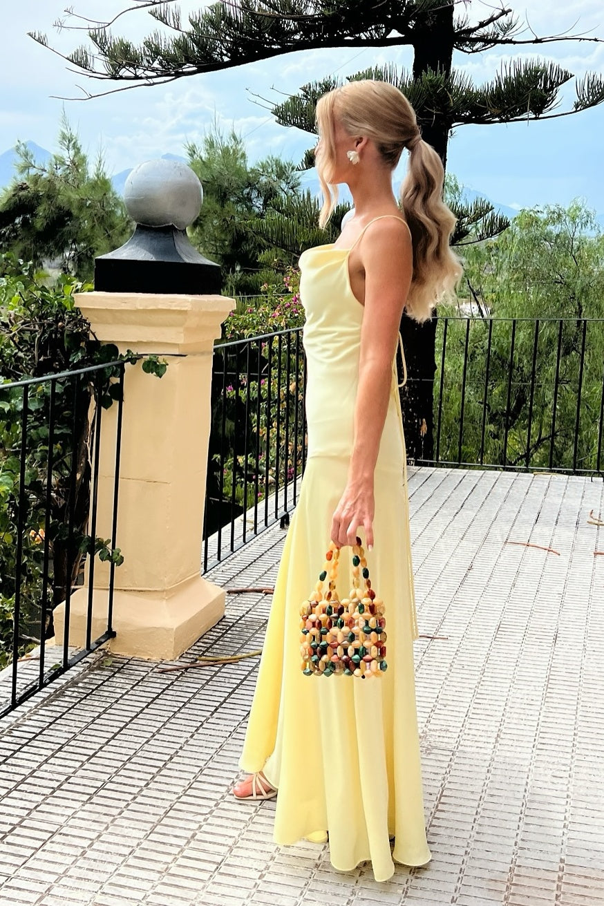 Yellow Spaghetti Straps Long Backless Dress – Dressesforparty