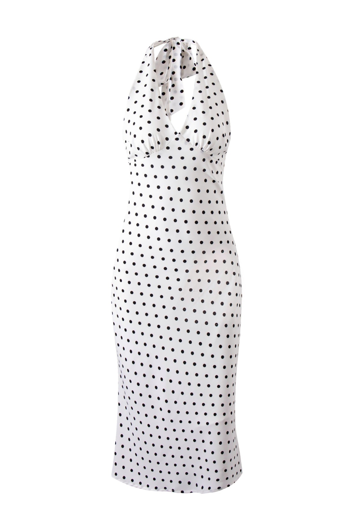 White V-neck Halter Tie Polka Dot Long Dress
