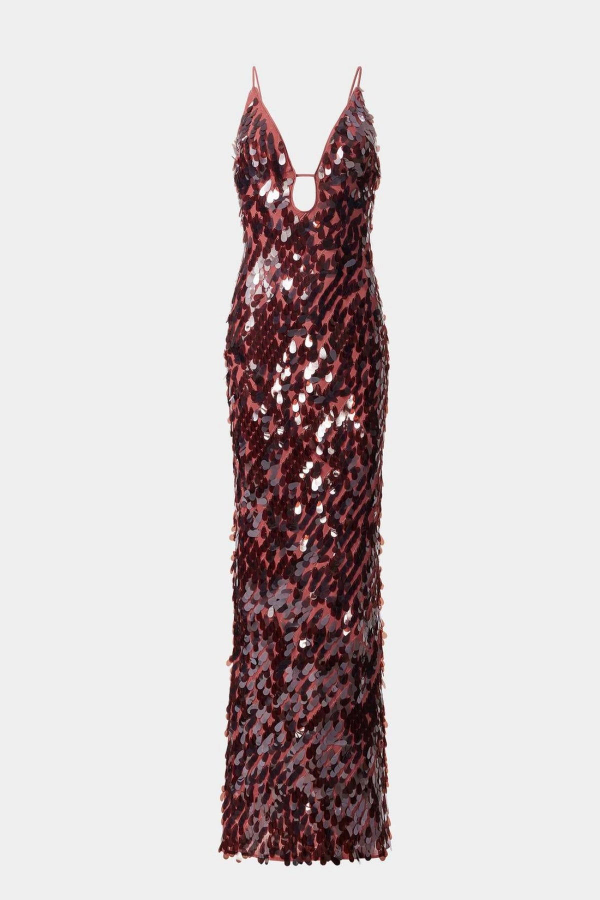 Reddish Brown V-neck Cut-out Sequin Dress
