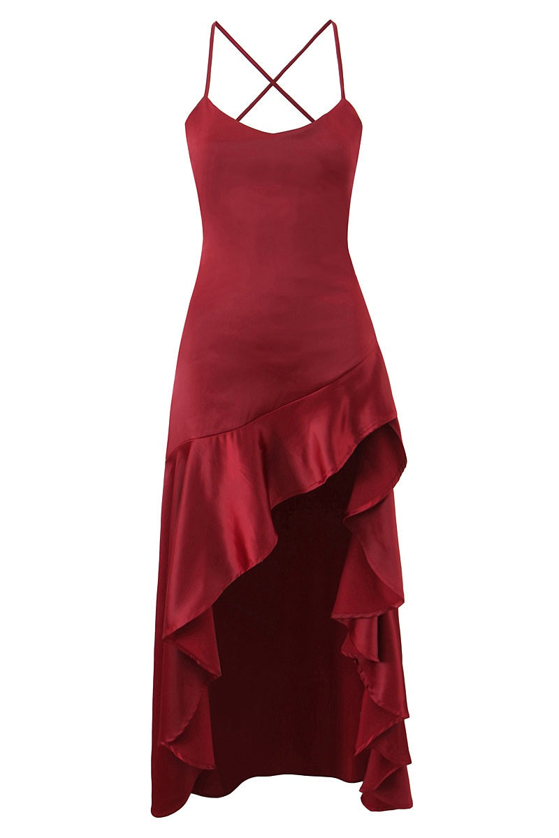 Red Spaghetti Strap A-Line Long Dress