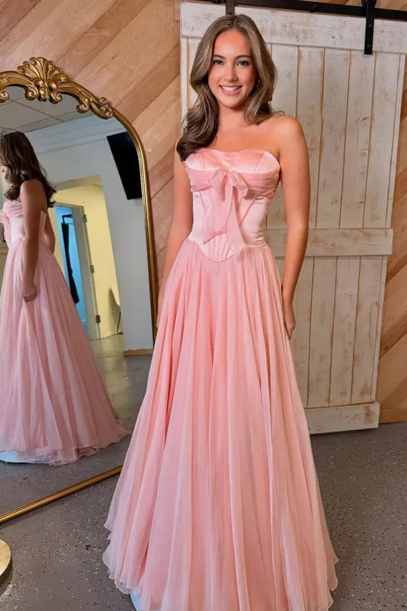 Light Pink Strapless A-Line Prom Dress with Bow Dressesforparty Light Pink Strapless A-Line Prom Dress with Bow Dressesforparty