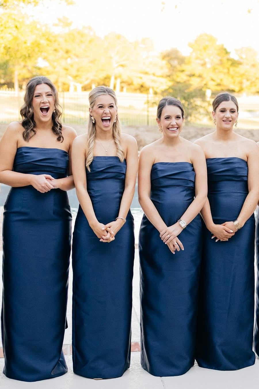 Navy Blue Strapless Ruched Fitted Gown