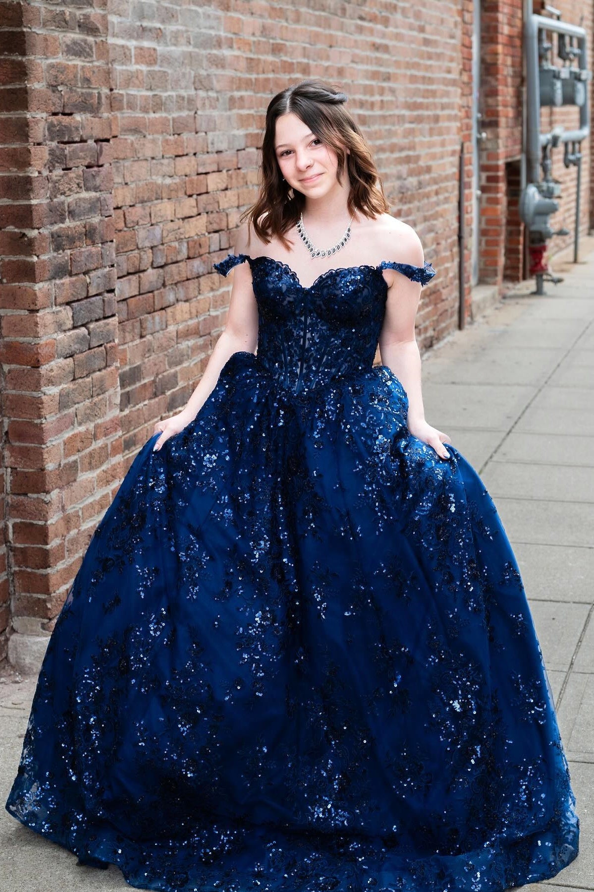 navy blue sequin prom dress Navy Blue Sequin Off-the-Shoulder A-Line Prom Dress – Dressesforparty