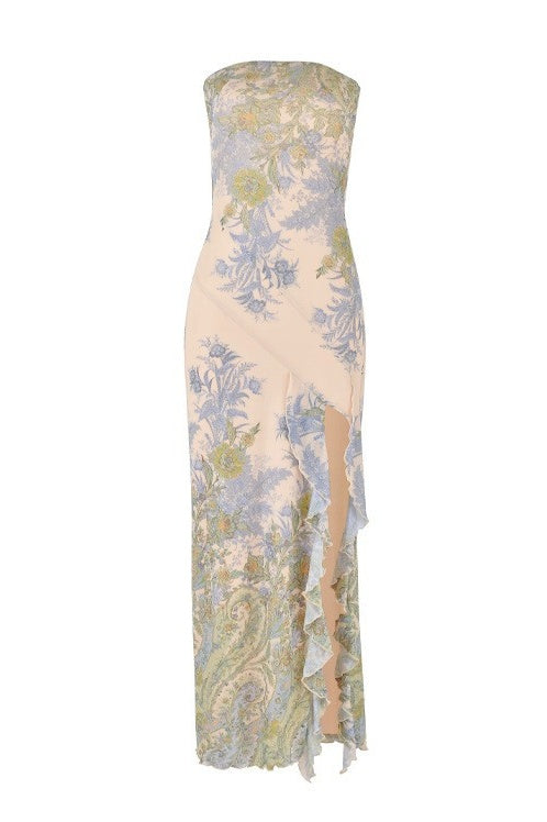 Strapless Fitted Printed Long Party Dress