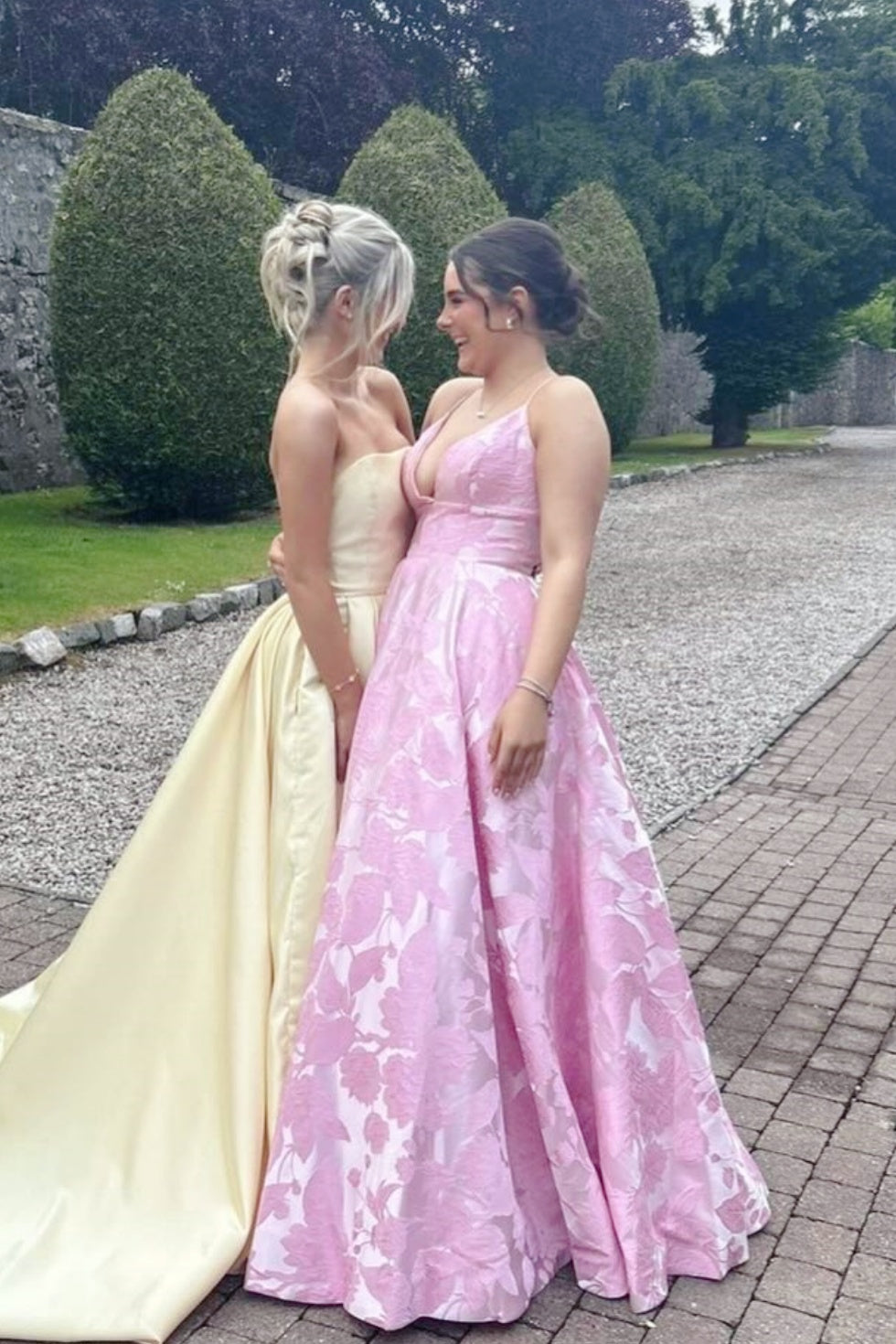 Pink Spaghetti Strap V-Neck Jacquard A-Line Dress