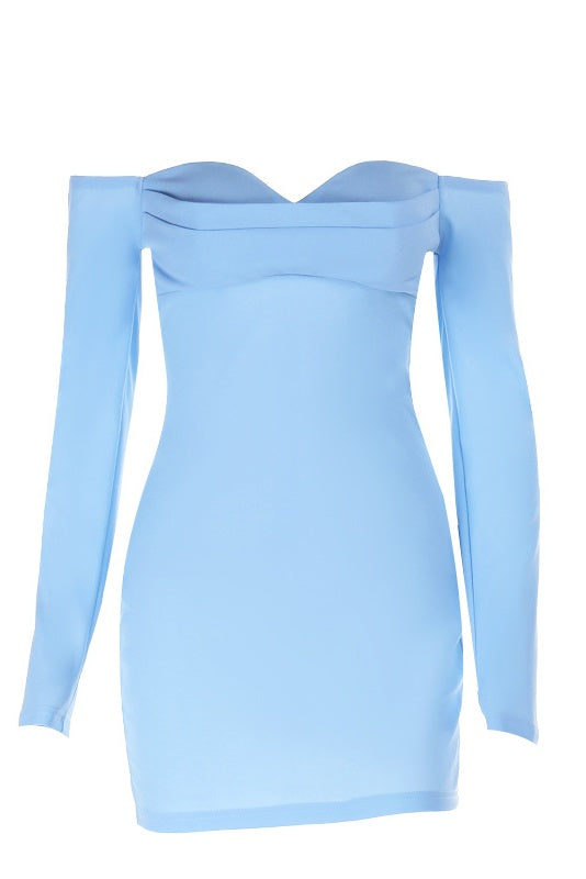 Blue Bodycon Long-sleeve Mini Dress