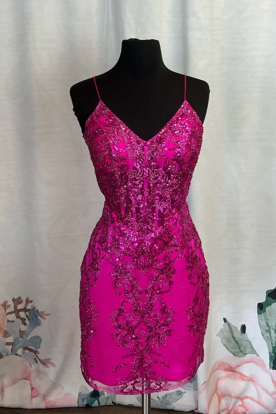 Fuchsia Applique Fitted Mini Dress