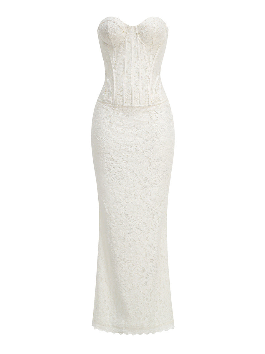 White Sweetheart Lace Long Dress