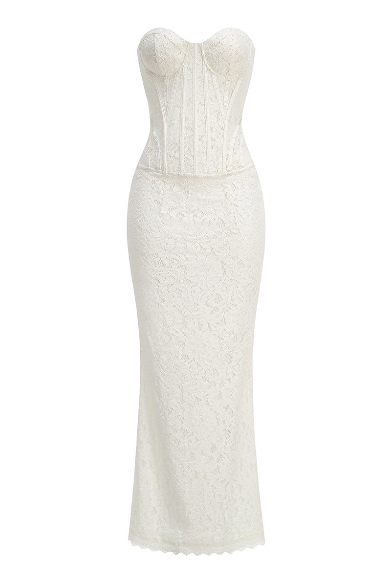 White Sweetheart Lace Long Dress