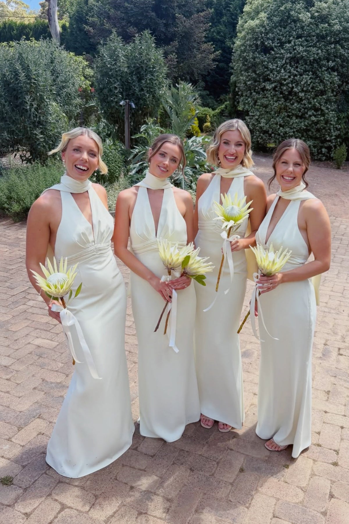 Beige Halter Tie V-Neck Fitted Bridesmaid Dress