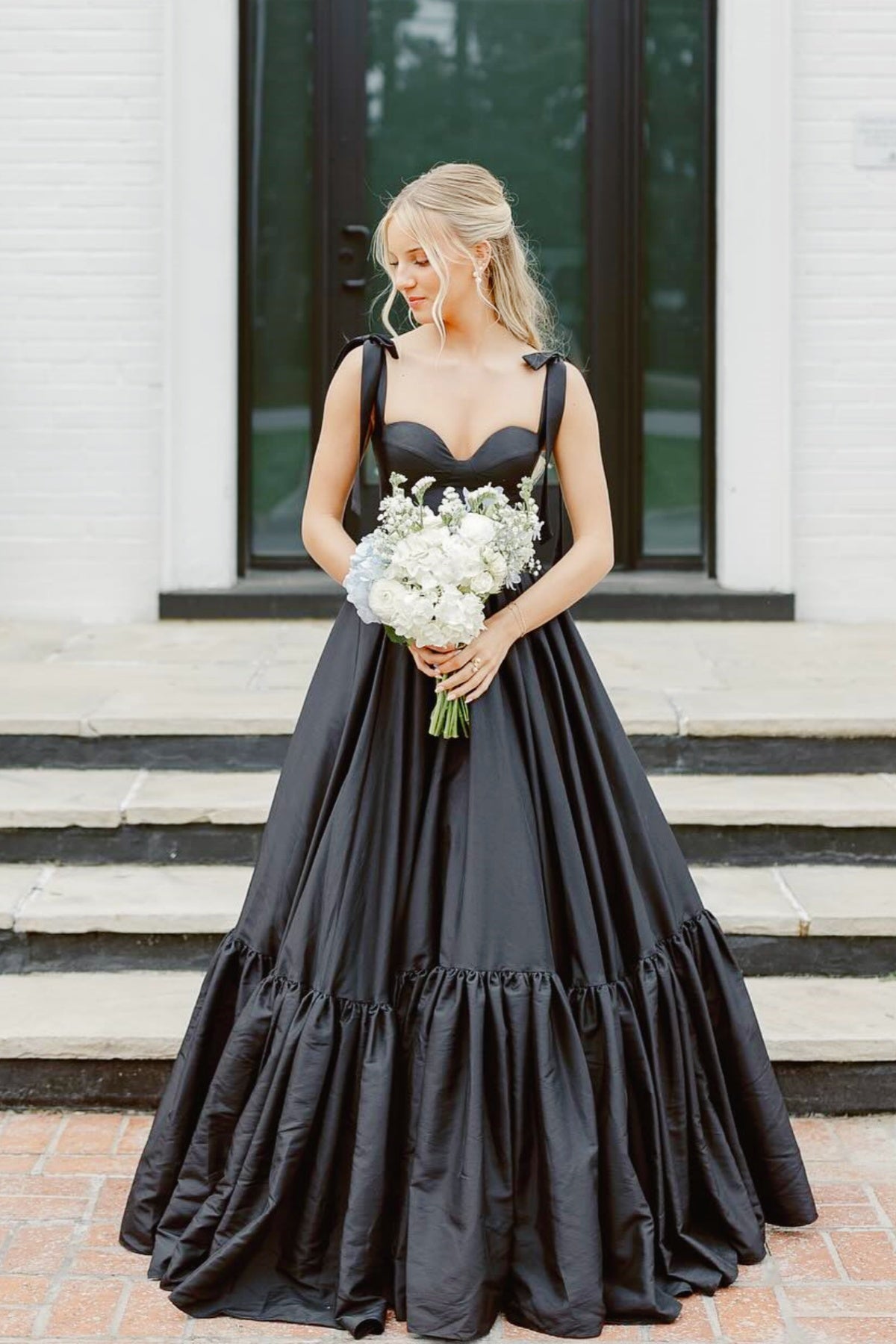 black bow bridesmaid dresses Halter Sheath Satin Bridesmaid Dress With Bow in Black, Black / Custom Size( Free )
