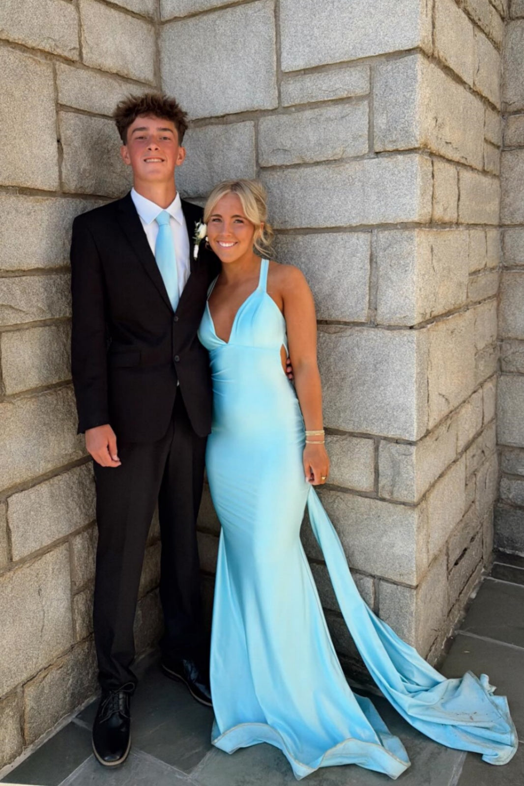 Baby Blue Satin Mermaid Gown