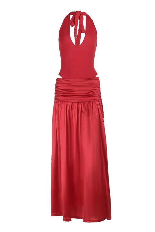 Red Halter Cutout A-Line Dress
