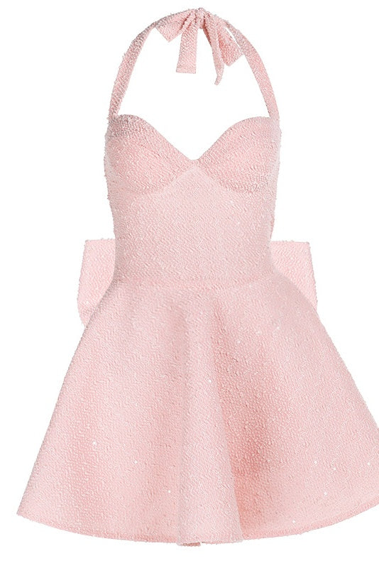Pink Halter Featuring Back Bow Mini Dress