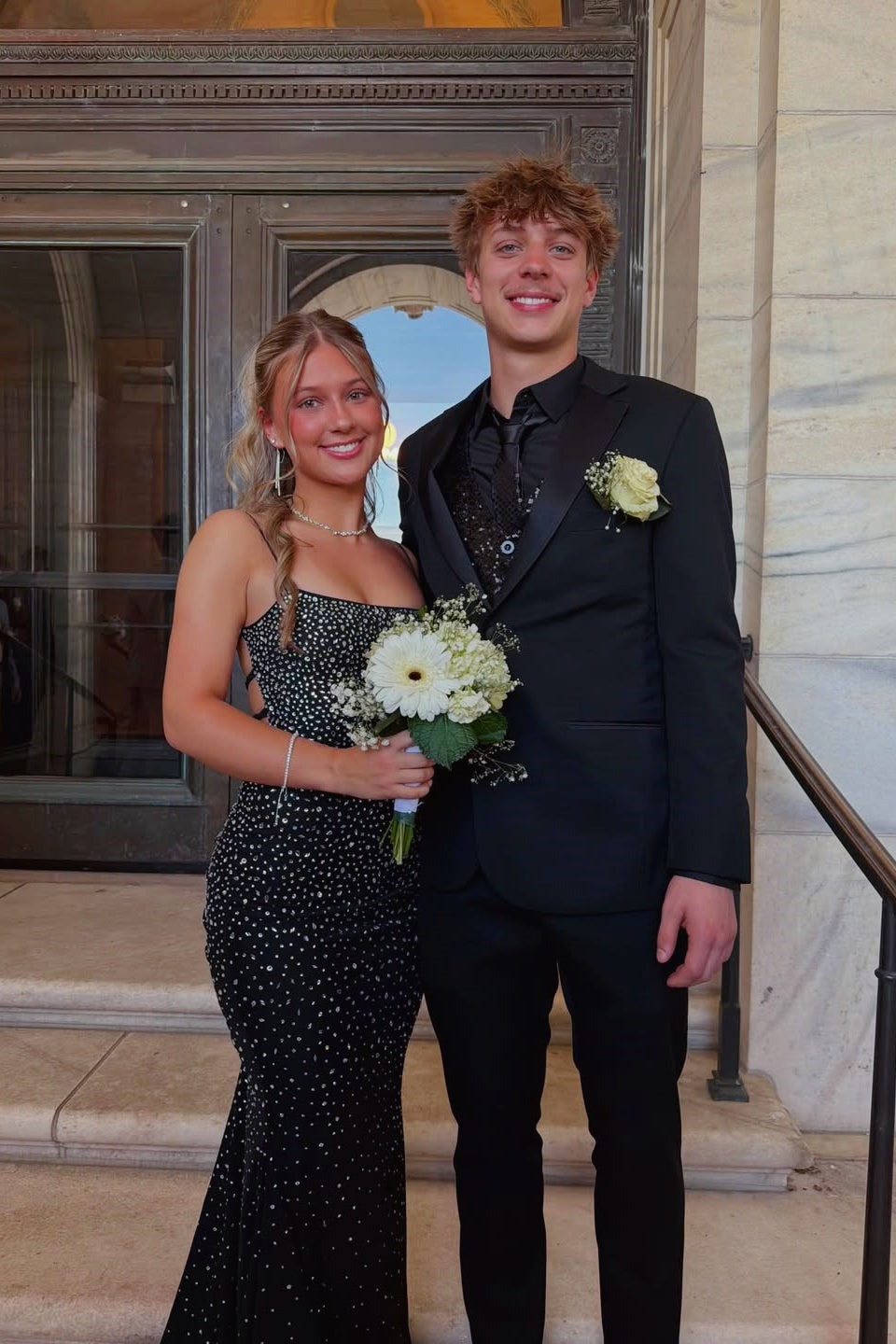 Black Spaghetti Straps Rhinestone Long Dress