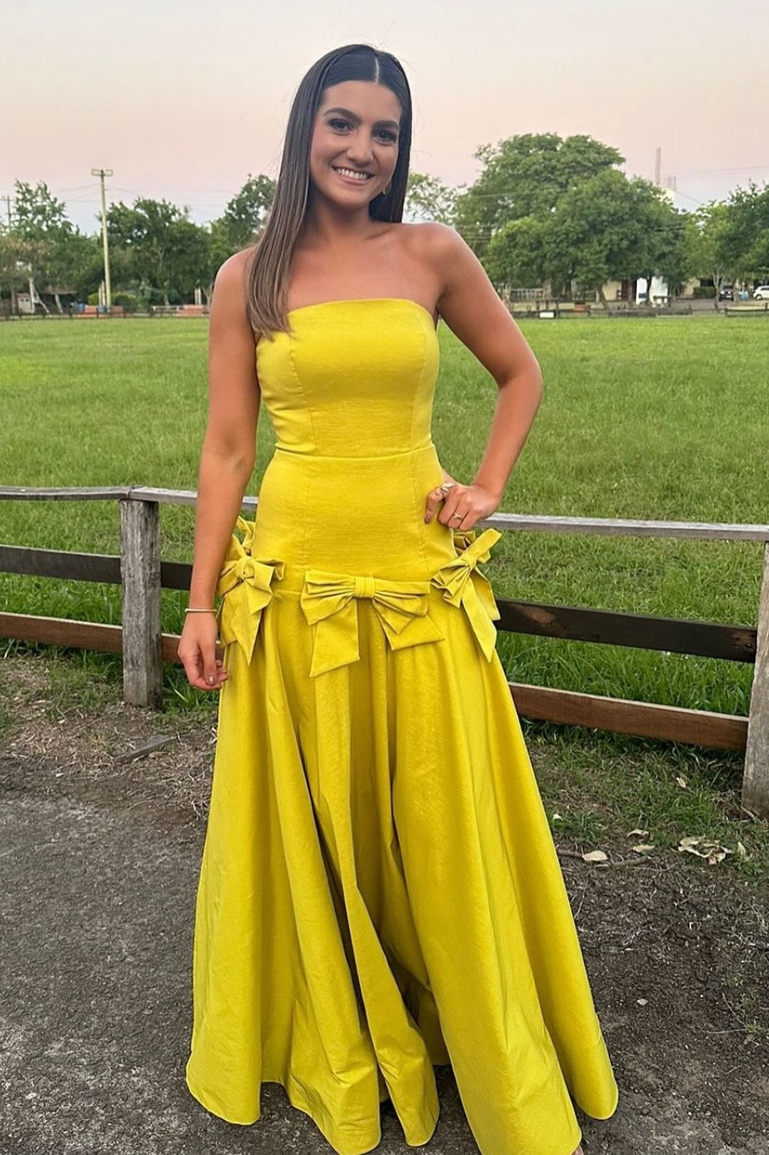 Ginger Yellow Strapless Bow-Detail A-line Long Dress