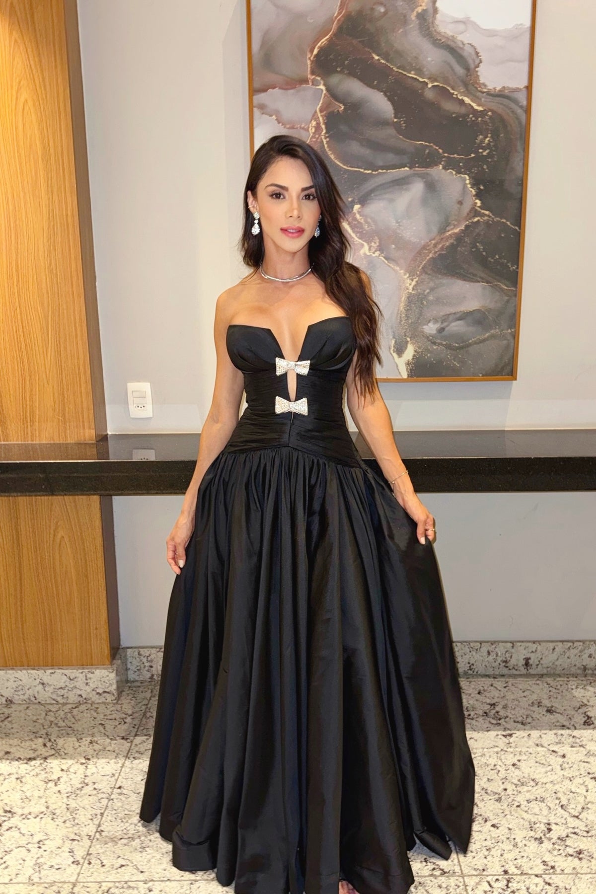 Black Bow Cutout A-line Long Dress