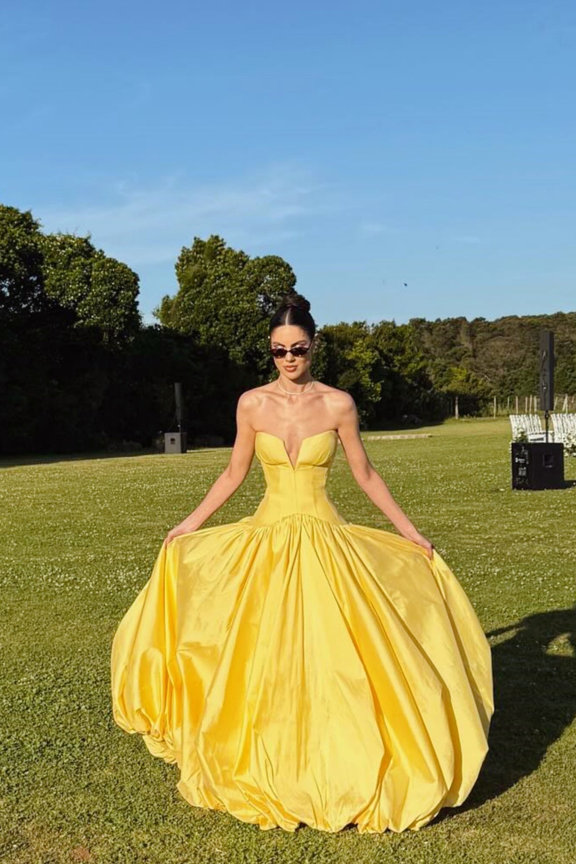 Yellow Satin Strapless Bubble Gown