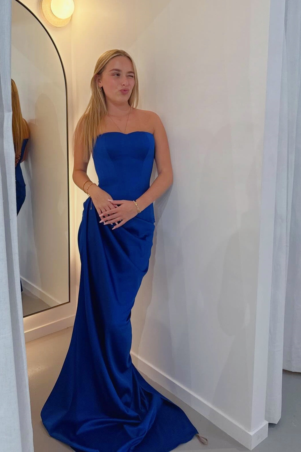 Royal Blue Strapless Mermaid Ruched Dress