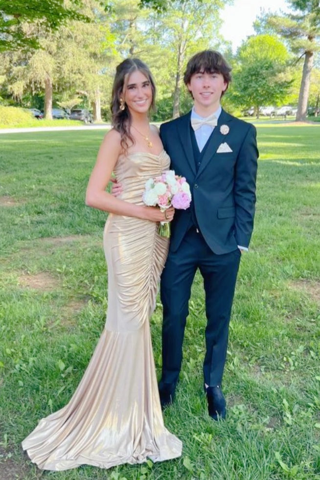 Gold Metallic Sweetheart Ruched Mermaid Dress