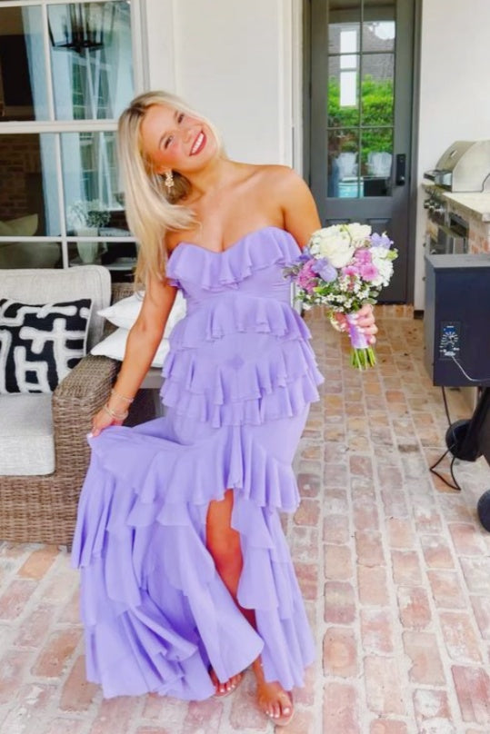 Lavender Sweetheart Ruffle Floor-Length Dress