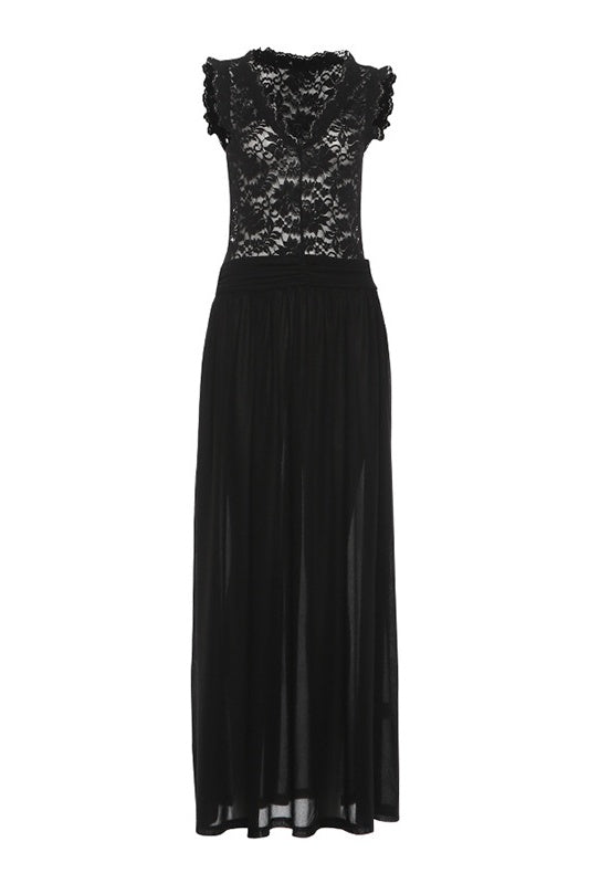 Black V-Neck Lace Maxi Dress