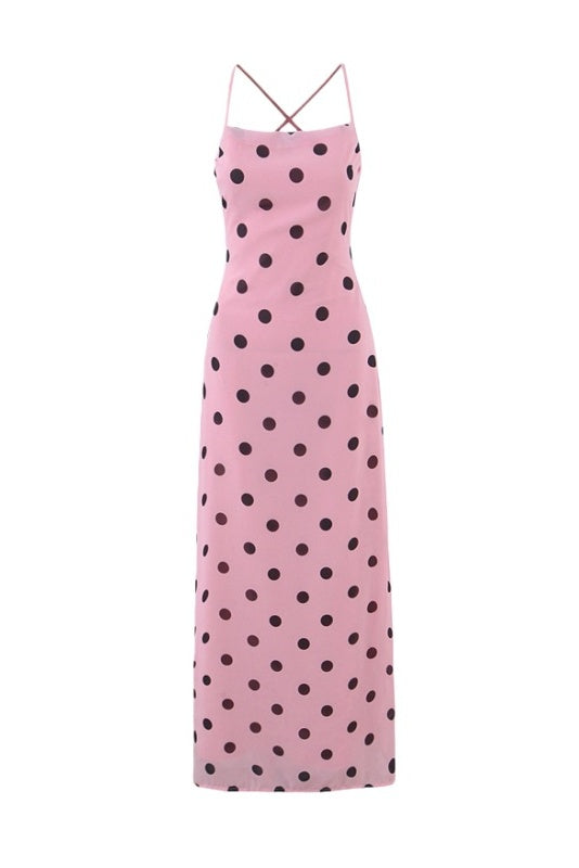 Pink Polka-Dot Spaghetti-Strap Dress