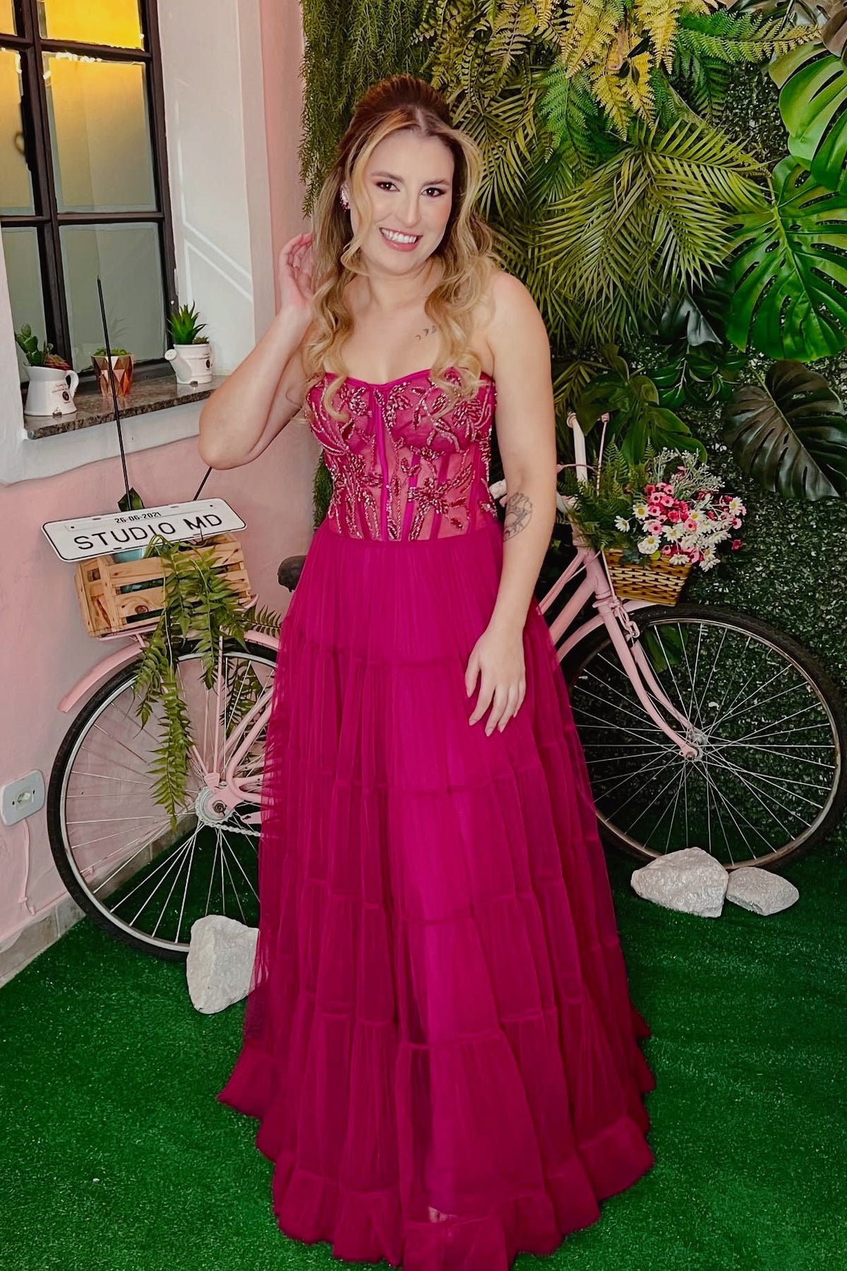 Fuchsia Sweetheart A-line Long Gown