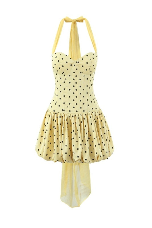 Yellow Polka-dot Halter A-line Bubble Dress