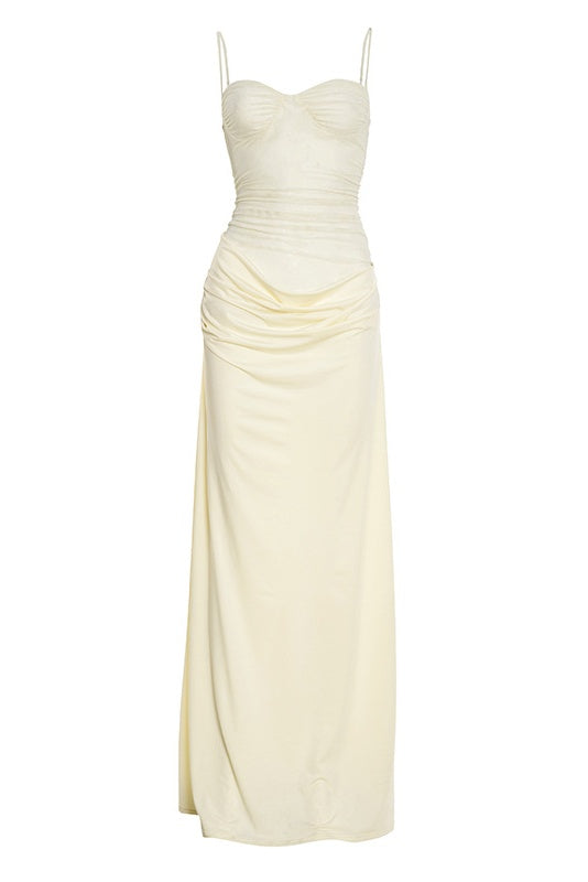 Yellow Spaghetti Straps Fitted Long Dress