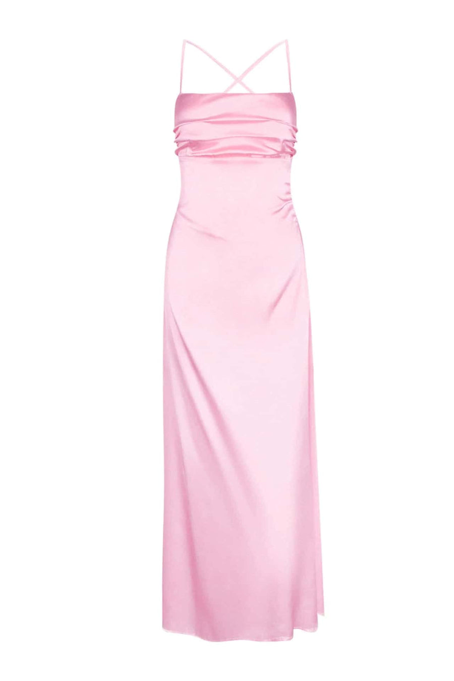 Pink Spaghetti Strap A-Line Satin Maxi Dress