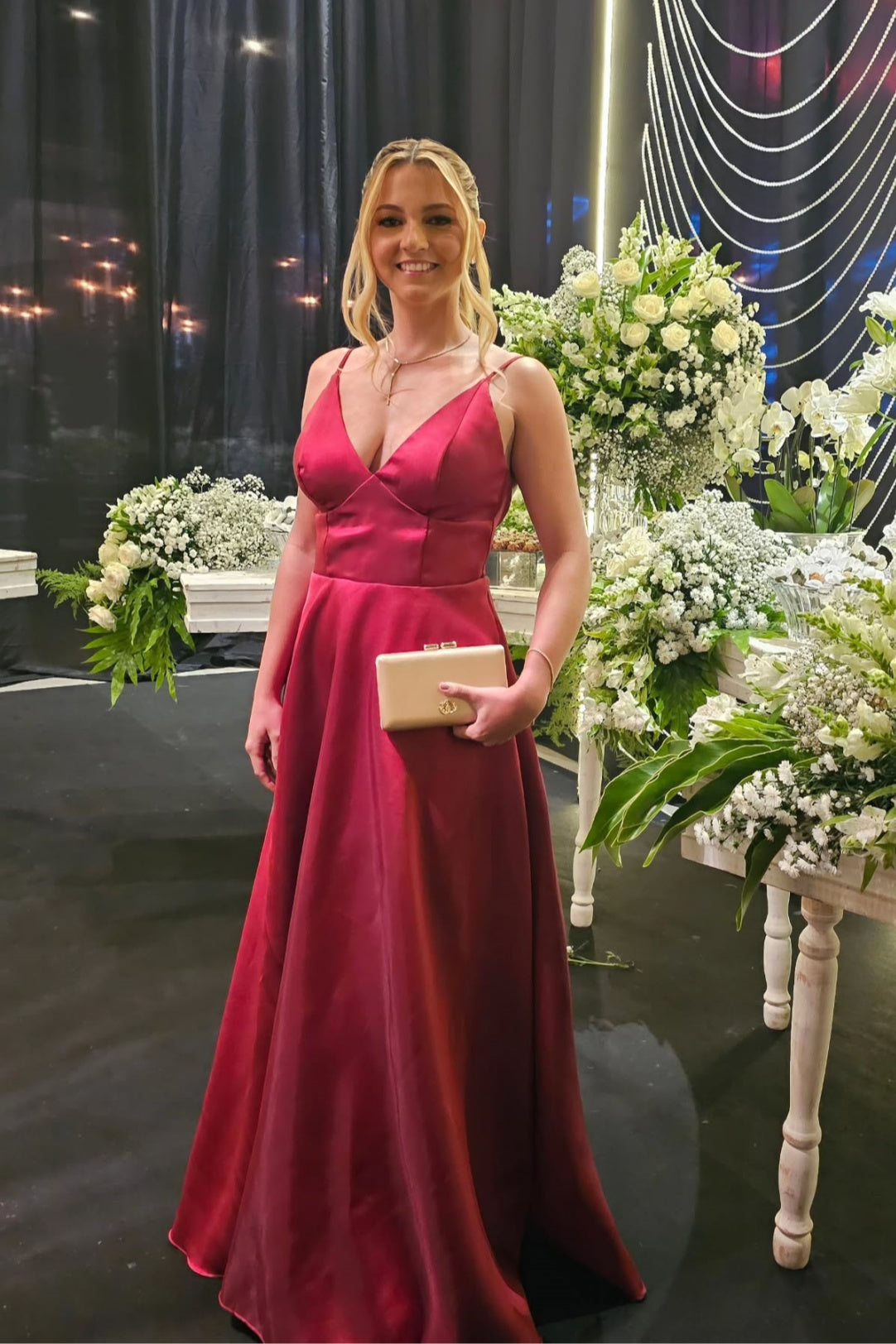 Red V-neckline Spaghetti Straps A-line Dress