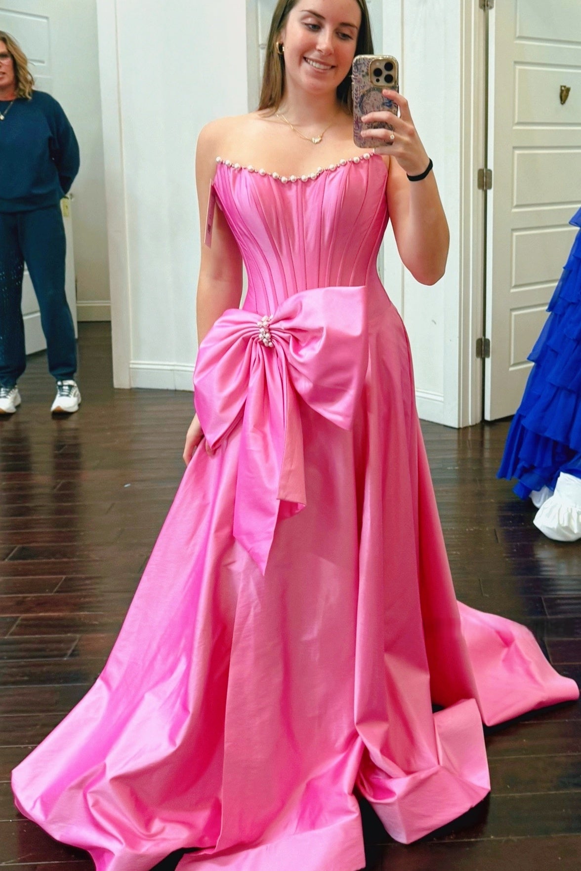 Strapless Hot Pink A-Line Dress with Bow