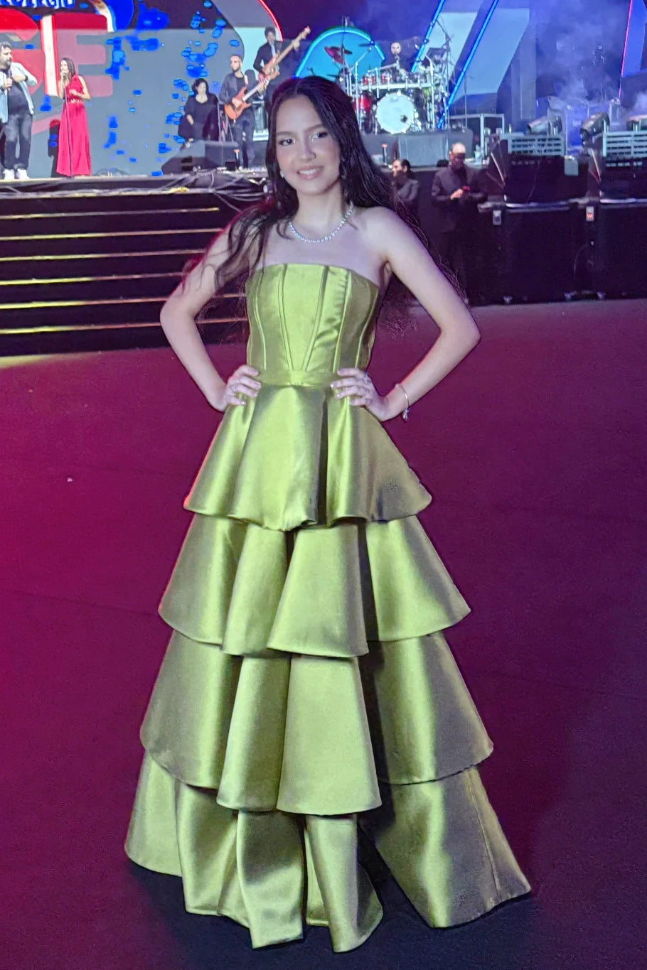 Sage Green Strapless Ruffle A-Line Dress