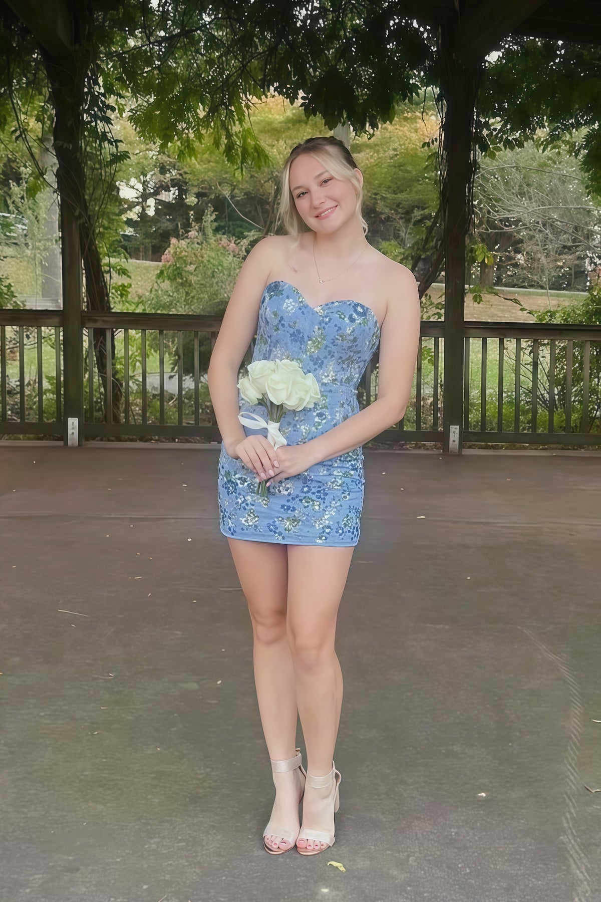 Strapless Blue Sequin Embroidery Tight Short Dress