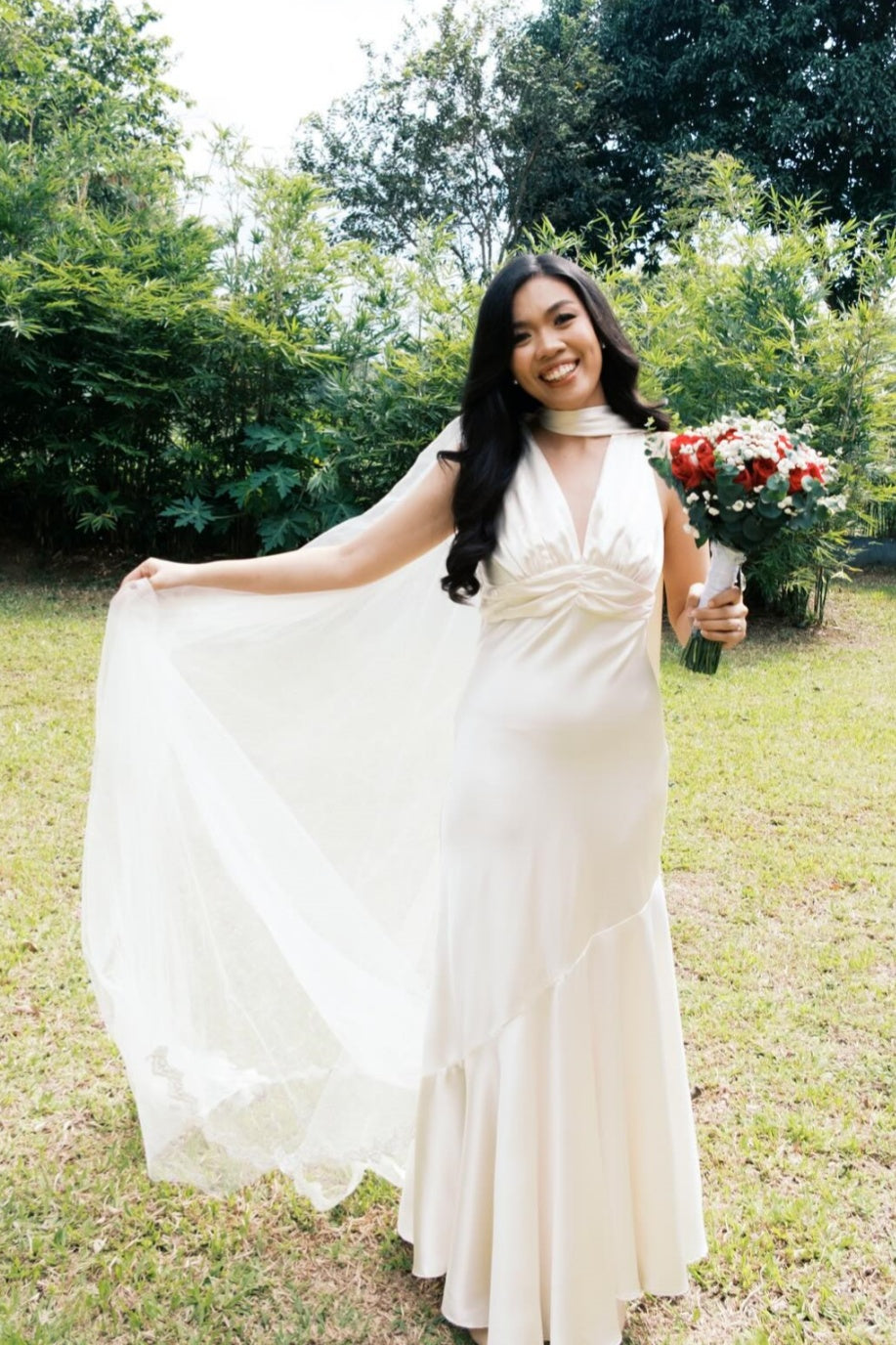 White V-neck A-line Long Dress