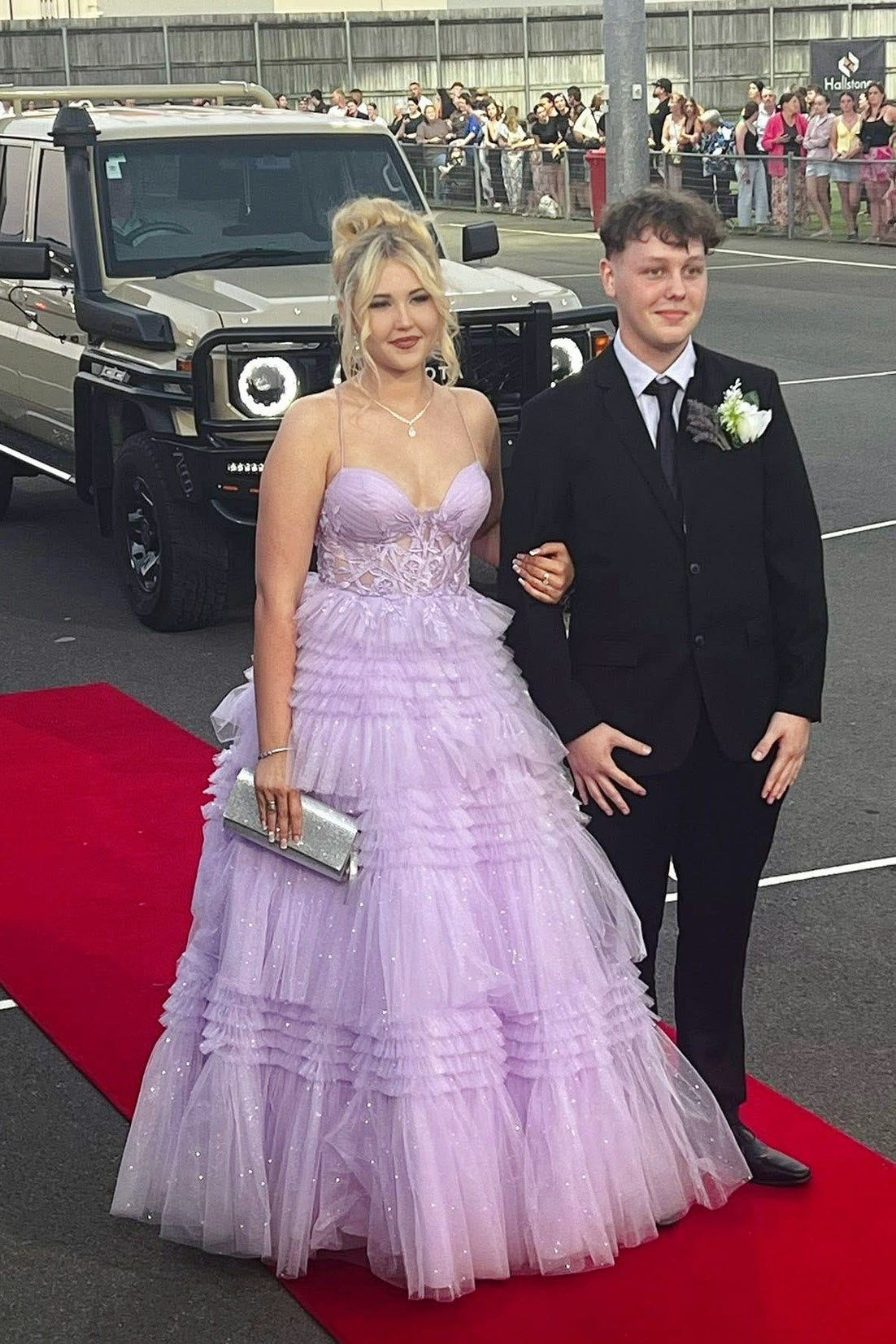 Lavender Spaghetti Strap Tulle Tiered Ruffle Ball Gown