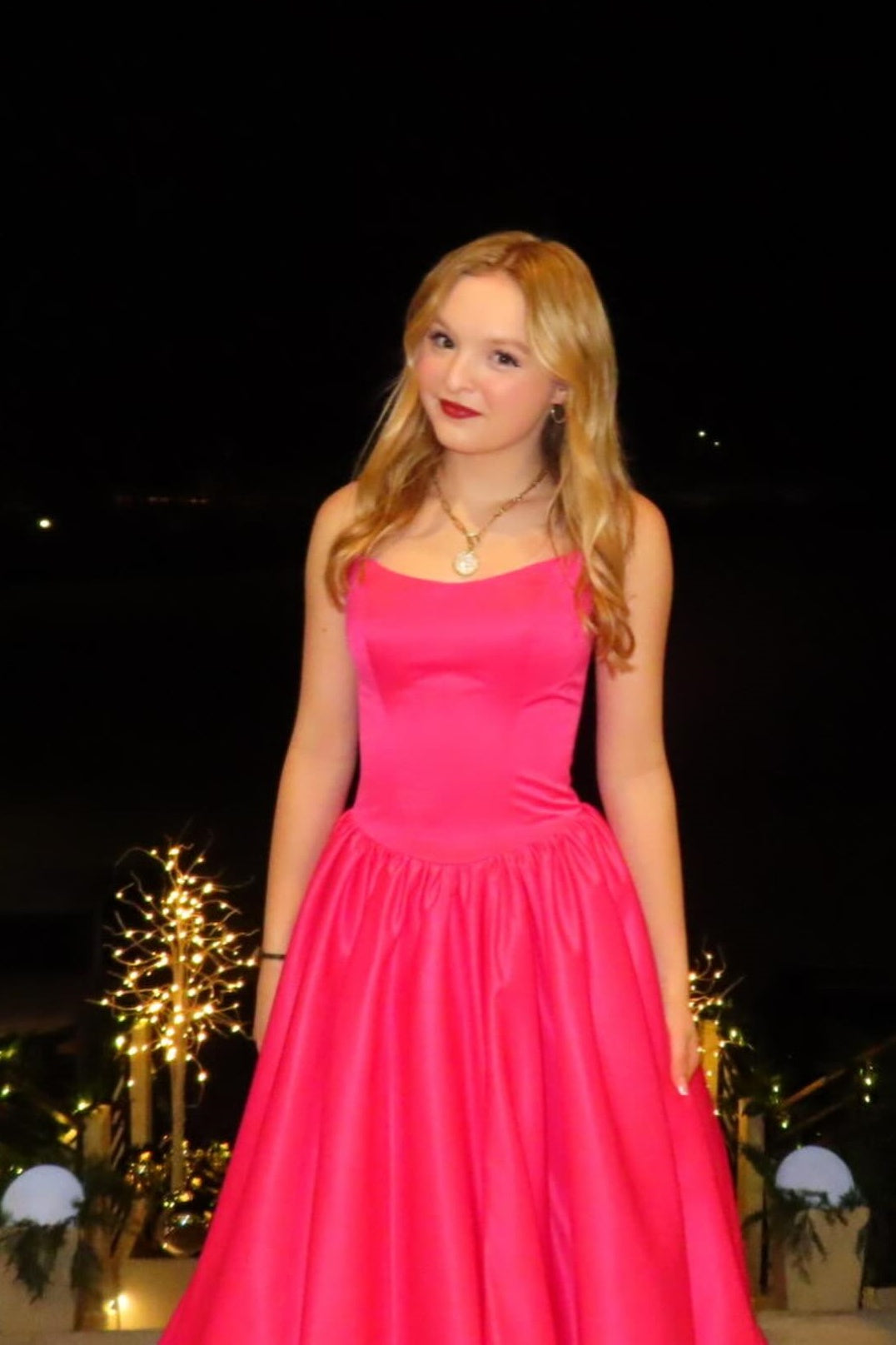 Hot Pink Satin Strapless Bubble Gown