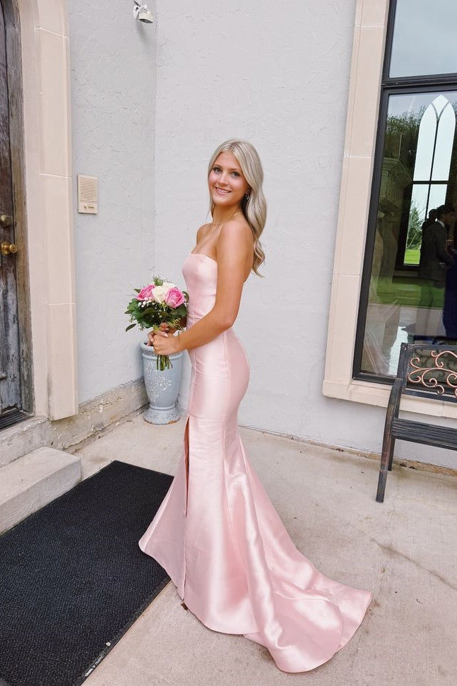 Strapless Light Pink Slit Mermaid Prom Dress – Dressesforparty