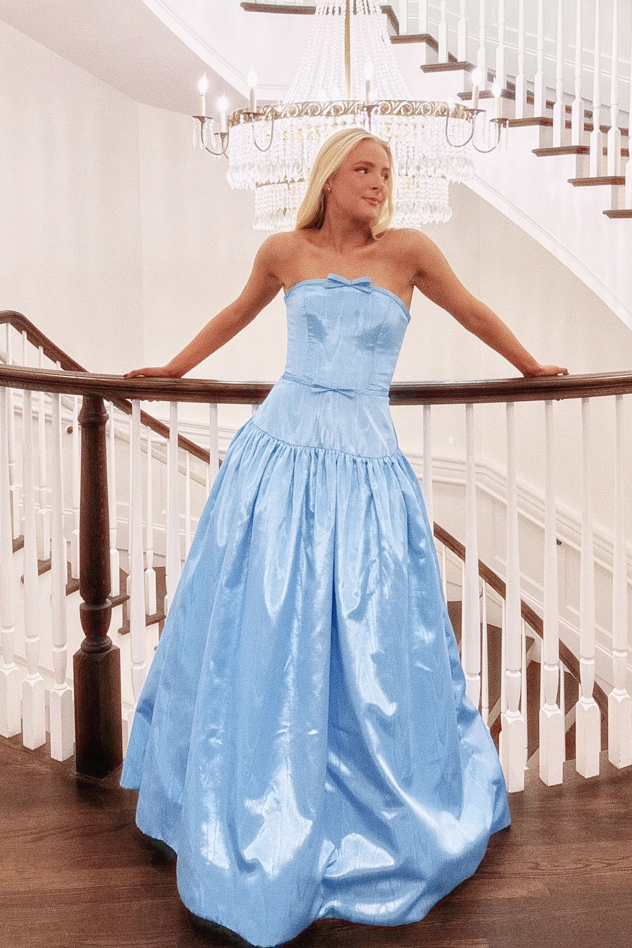 Light Sky Blue Strapless Floor-length A-line Dress