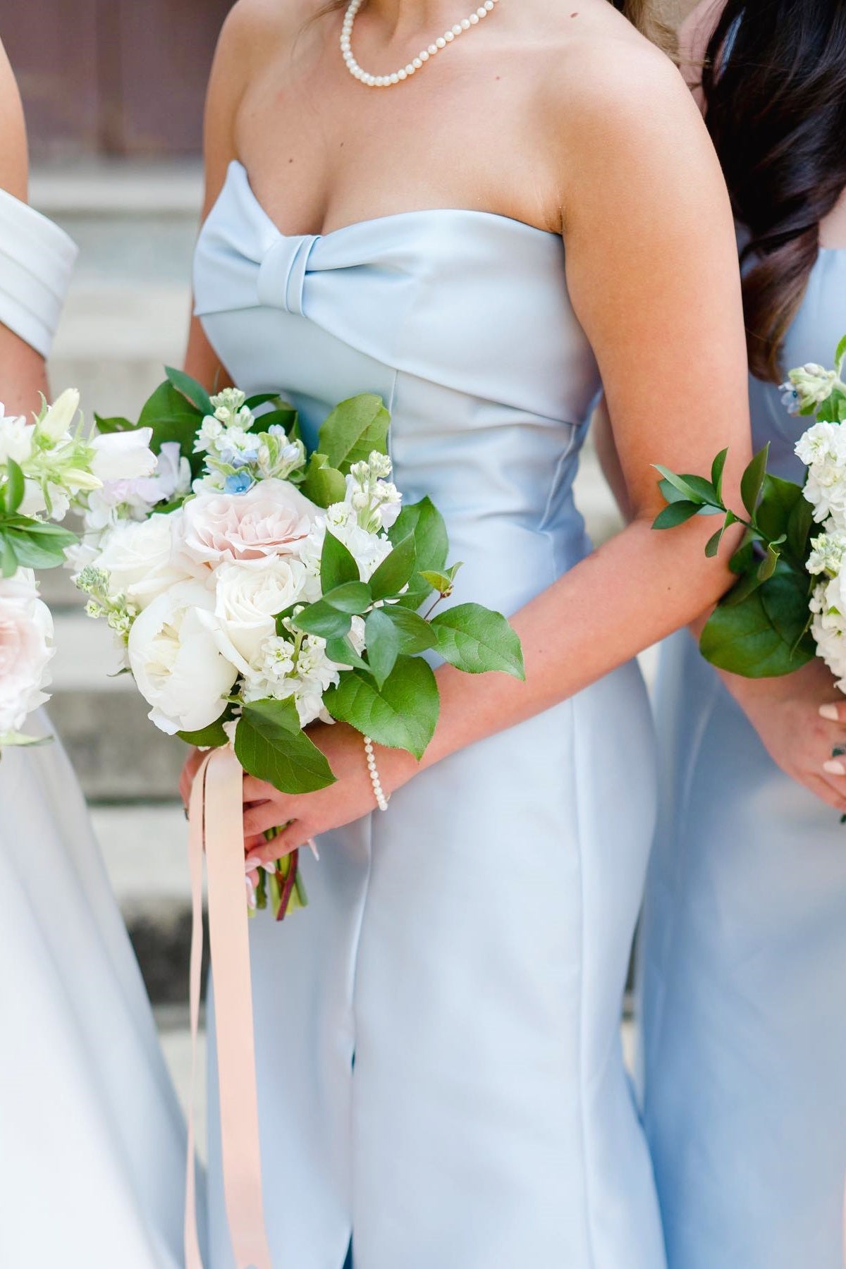Light Blue Bow Neckline A-line Slit Dress